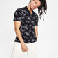 Camisa Polo Masculina A|X Armani Exchange com Estampa Floral, Preta, Tamanho Médio
