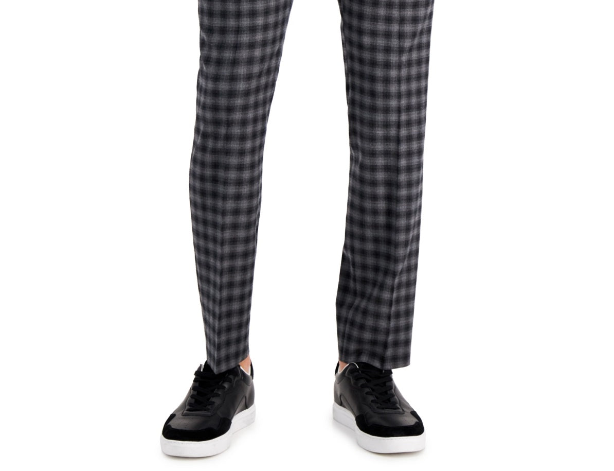 Calça de terno masculina A|X Armani Exchange Slim Fit Buffalo Plaid Wool, cinza, tamanho 32X30