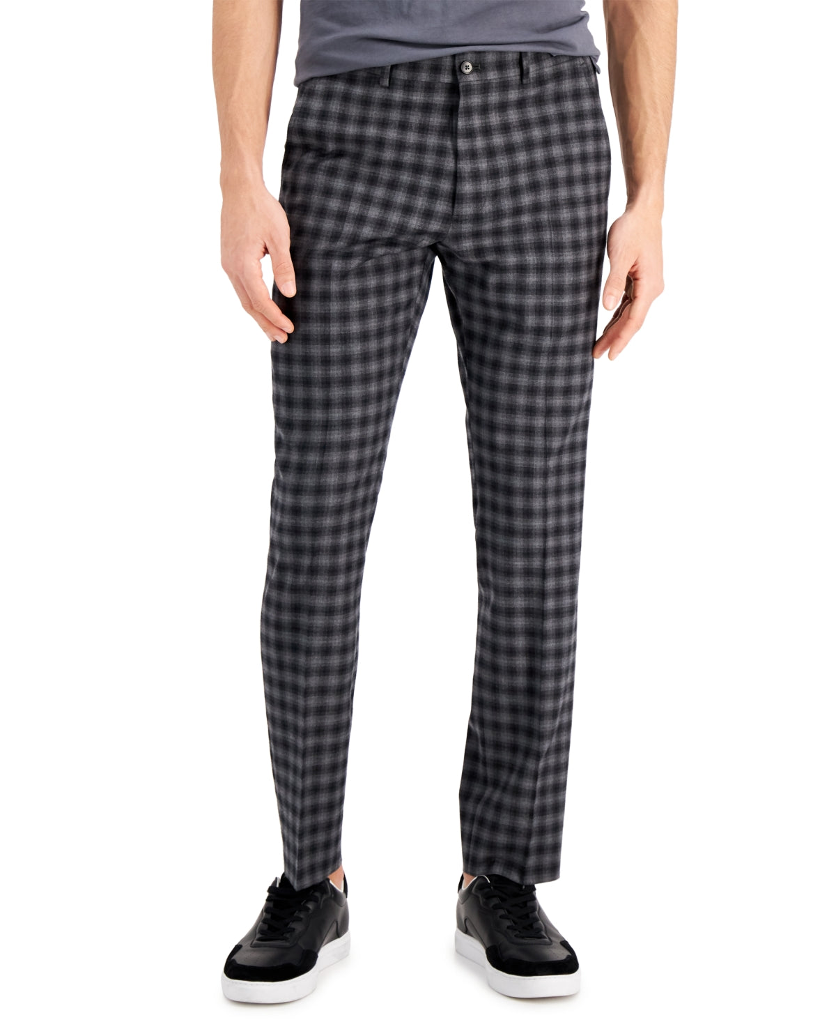 Calça de terno masculina A|X Armani Exchange Slim Fit Buffalo Plaid Wool, cinza, tamanho 32X30