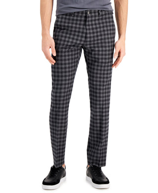 Calça de terno masculina A|X Armani Exchange Slim Fit Buffalo Plaid Wool, cinza, tamanho 32X30