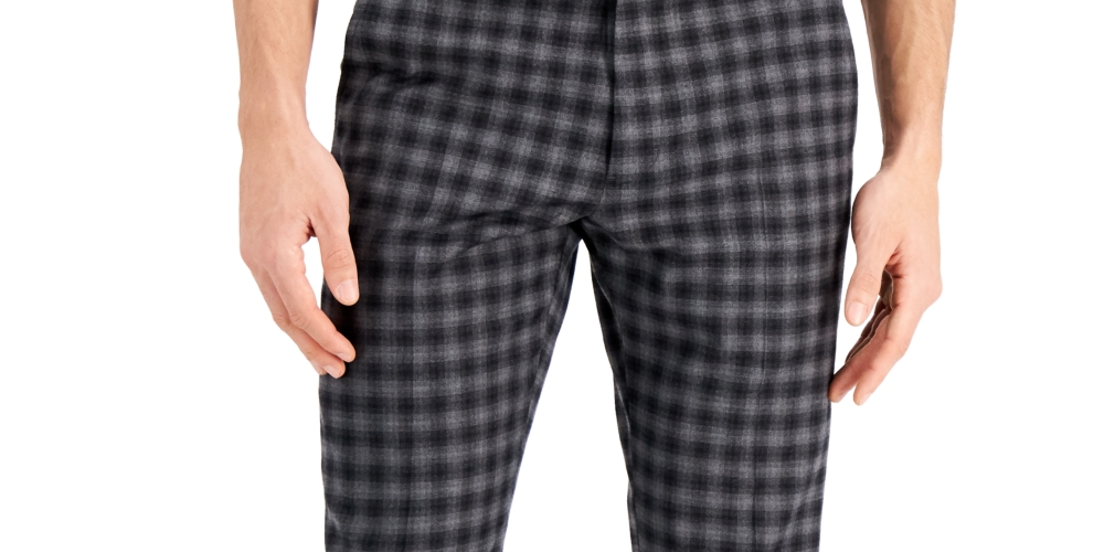 Calça de terno masculina A|X Armani Exchange Slim Fit Buffalo Plaid Wool, cinza, tamanho 32X30