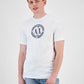 Camiseta masculina AX Armani Exchange com estampa circular e ícone, branca, tamanho pequeno