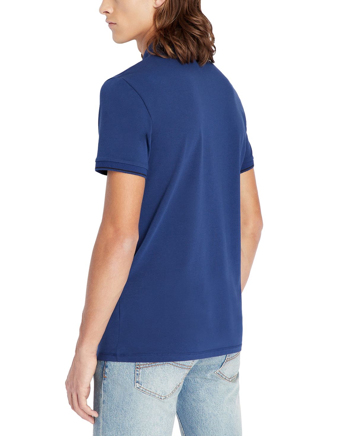 Camisa polo masculina AX Armani Exchange com estampa de logotipo e carcela, azul, tamanho XX-G