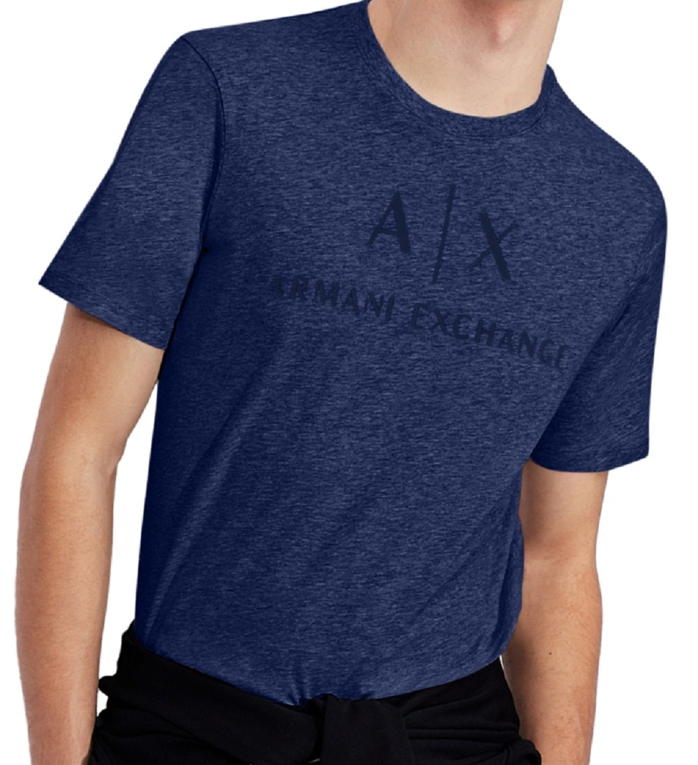 Camiseta masculina A|X Armani Exchange com gola redonda e logotipo, azul, tamanho grande