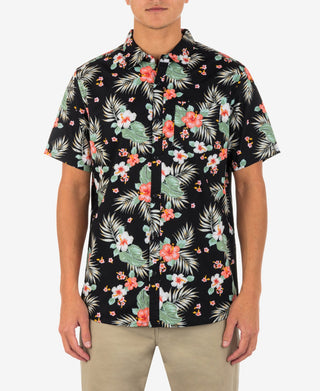 Camisa Hurley Masculina Wedge Woven Manga Curta com Botões Preta Tamanho Médio