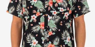 Camisa Hurley Masculina Wedge Woven Manga Curta com Botões Preta Tamanho Médio