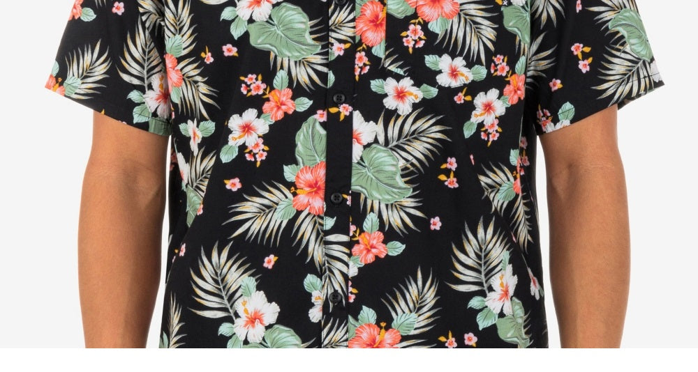 Camisa Hurley Masculina Organic Wedge Manga Curta com Botões, Preta, Tamanho Pequeno