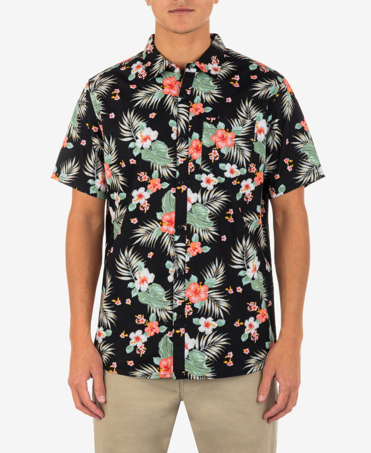 Camisa Hurley Masculina Wedge Woven Manga Curta Botão Up Preta Tamanho X-G