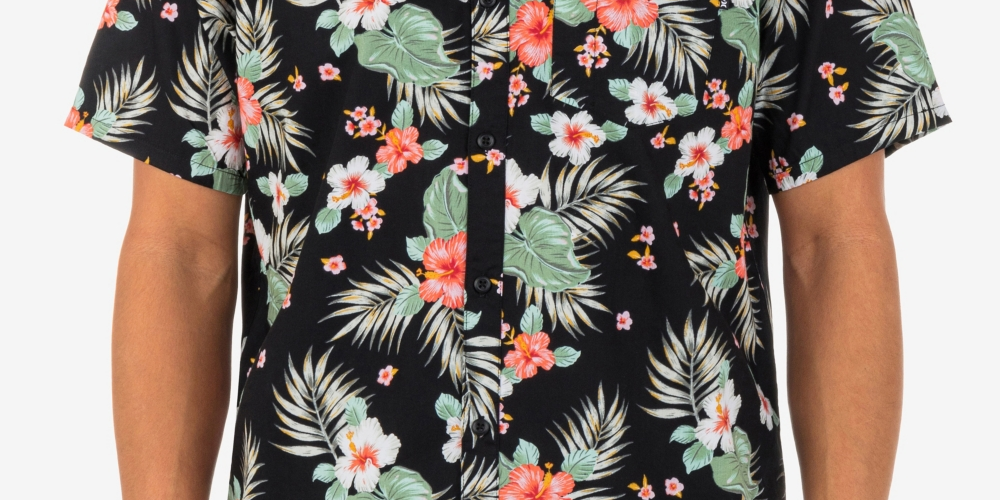 Camisa Hurley Masculina Wedge Woven Manga Curta Botão Up Preta Tamanho X-G