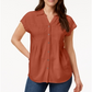Blusa plissada com mangas e punhos Style &amp; Co, marrom, tamanho XL