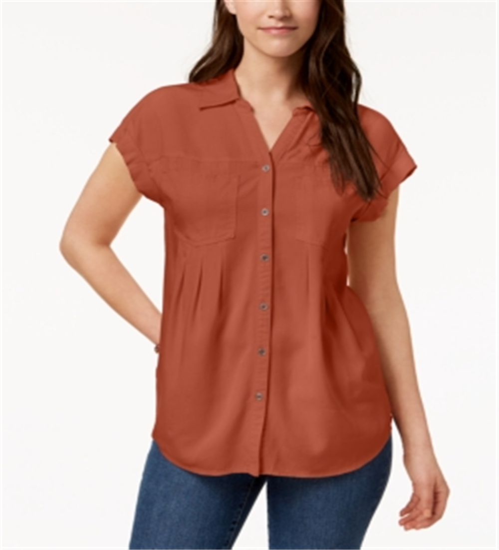 Blusa plissada com mangas e punhos Style &amp; Co, marrom, tamanho XL