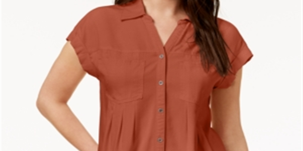 Blusa plissada com mangas e punhos Style &amp; Co, marrom, tamanho XL