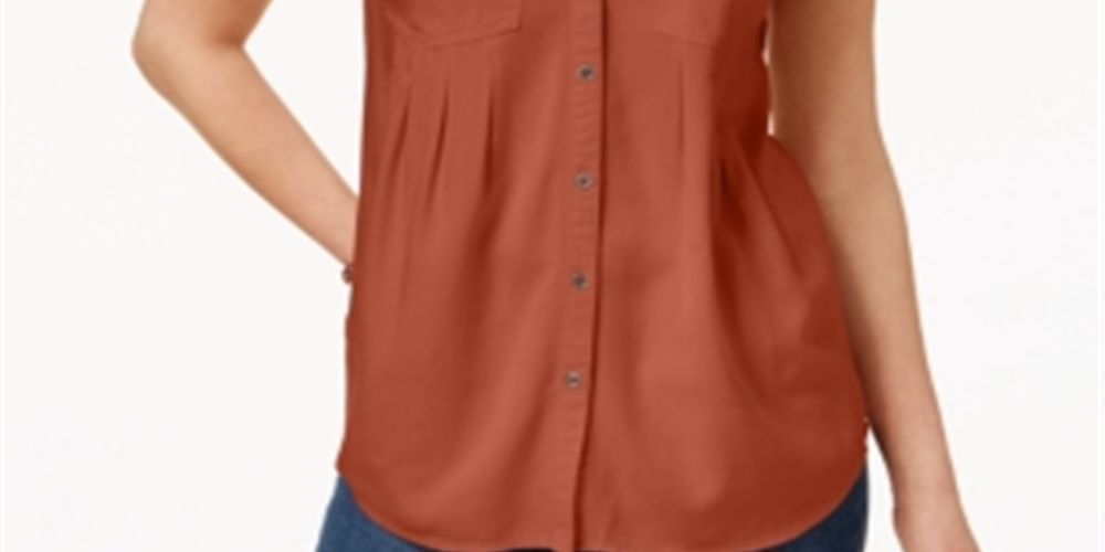 Blusa plissada com mangas e punhos Style &amp; Co, marrom, tamanho XL