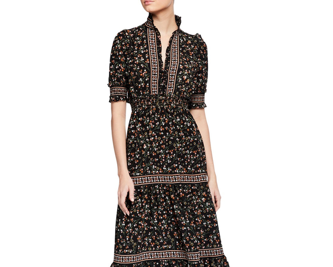Max Studio Vestido longo feminino com estampa floral e babados, preto, tamanho grande