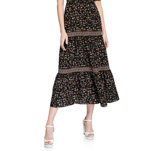 Max Studio Vestido longo feminino com estampa floral e babados, preto, tamanho grande