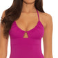 Maiô feminino Becca Stretch com cobertura moderada e conversível, código de cores, roxo, tamanho médio