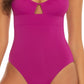 Maiô feminino Becca Stretch com cobertura moderada e conversível, código de cores, roxo, tamanho médio
