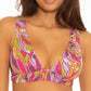 Top de biquíni franzido psicodélico feminino Becca rosa