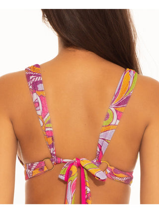 Top de biquíni franzido psicodélico feminino Becca rosa