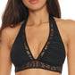 Top de biquíni Becca Colorplay Halter feminino, preto, tamanho pequeno