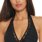 Top de biquíni Becca Colorplay Halter feminino, preto, tamanho pequeno