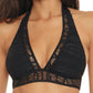 Top de biquíni Becca Colorplay Halter feminino, preto, tamanho pequeno