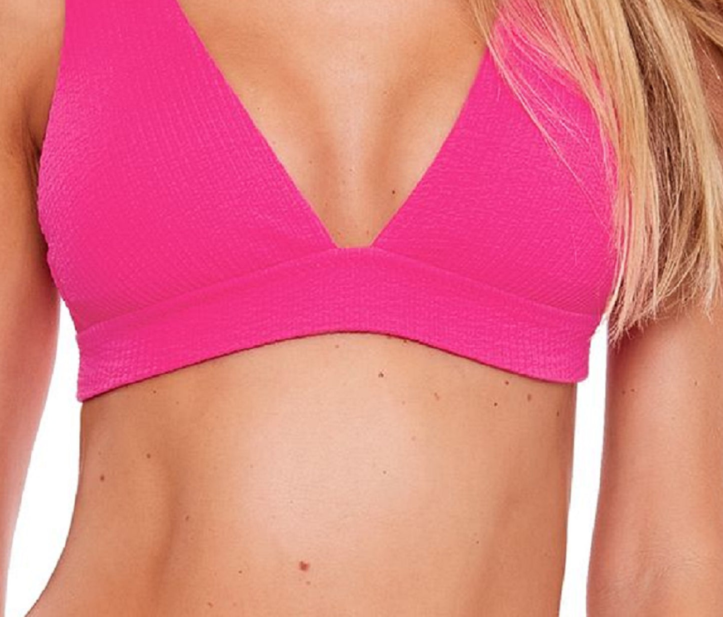 Biquíni Becca feminino franzido com amarração nas costas e estampa texturizada, rosa