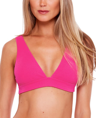 Biquíni Becca feminino franzido com amarração nas costas e estampa texturizada, rosa