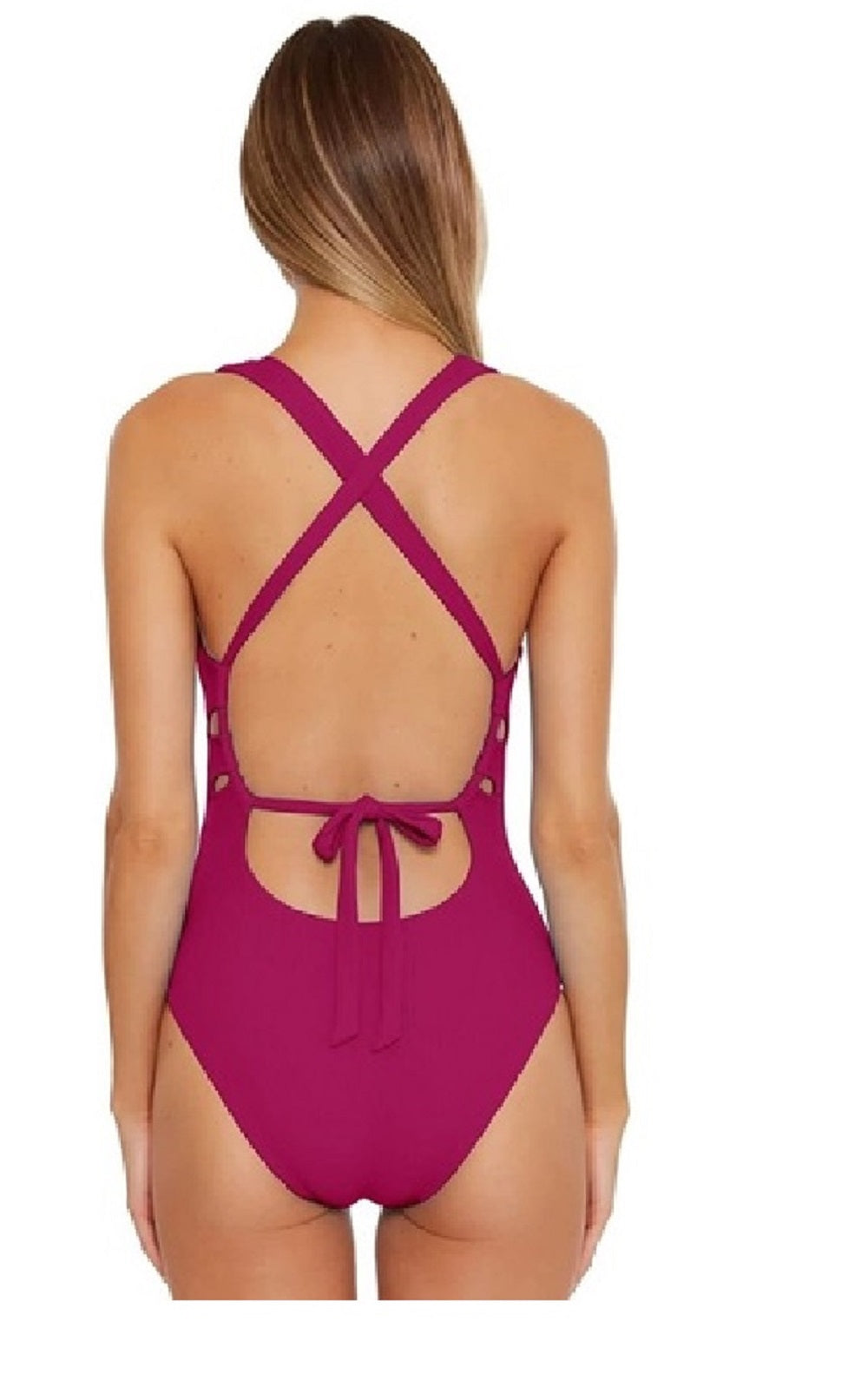 Maiô Becca Feminino Fine Line Plunge, Roxo, Tamanho Grande