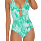 Maiô feminino Becca com nervuras e tie-dye, verde, tamanho M