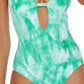 Maiô feminino Becca com nervuras e tie-dye, verde, tamanho M