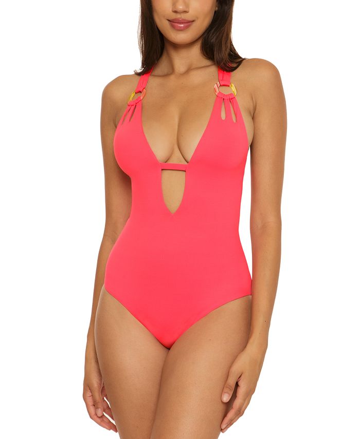 Maiô Becca Feminino Color Code Plunge One Piece Rosa Tamanho Grande