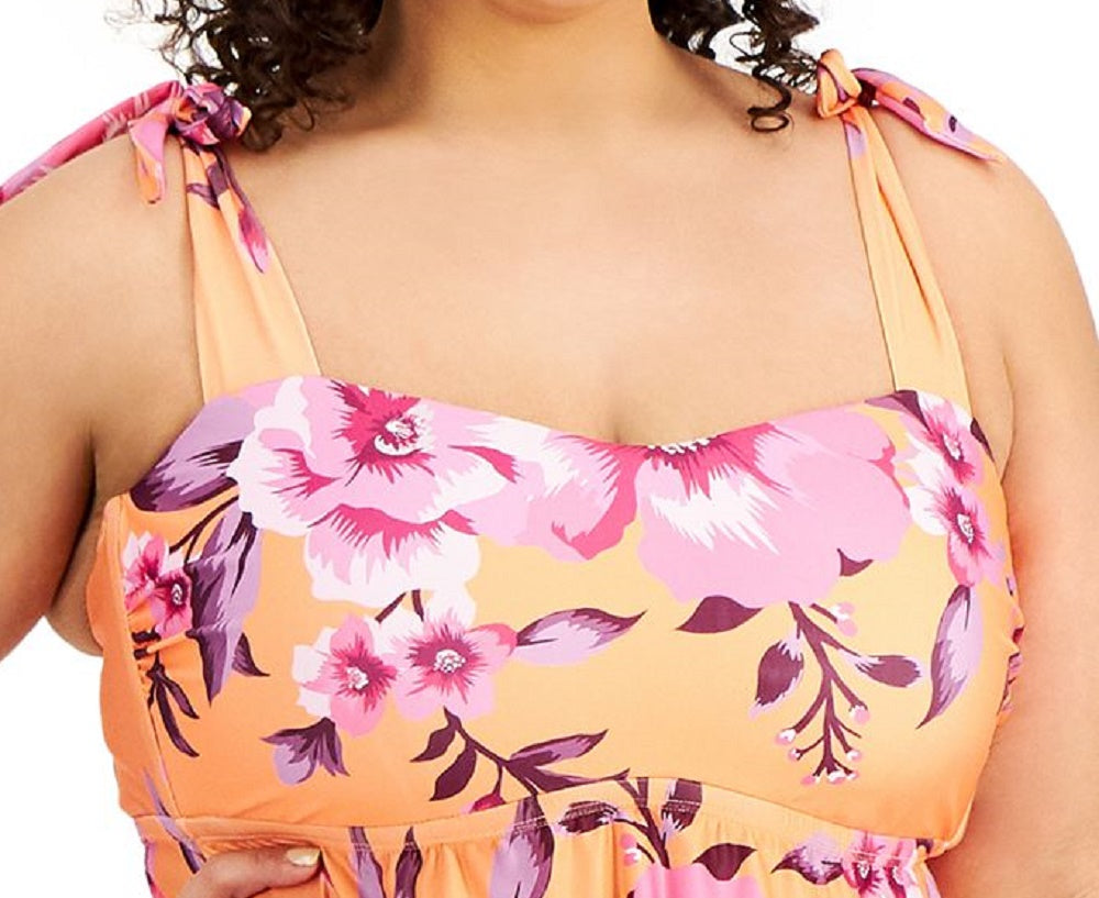 Top tankini estampado Becca Etc Plus In Full Bloom feminino, laranja, tamanho 2X