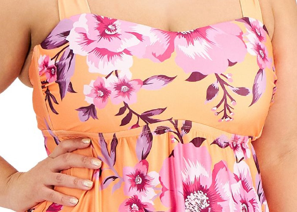 Top tankini estampado Becca Etc Plus In Full Bloom feminino, laranja, tamanho 2X