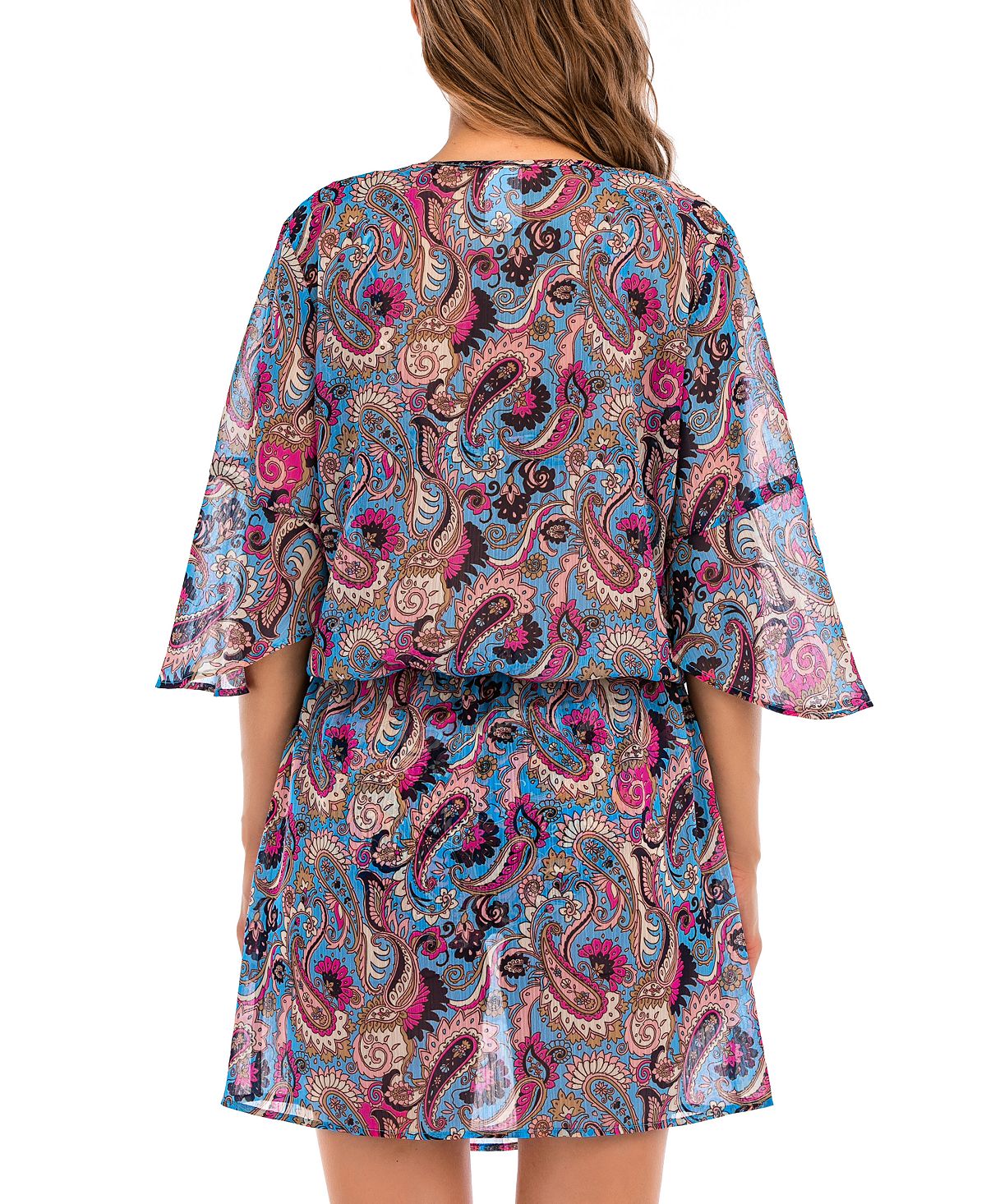 Lucky Brand Feminino Paisley Poolside Charm Túnica Maiô Azul Tamanho X-S