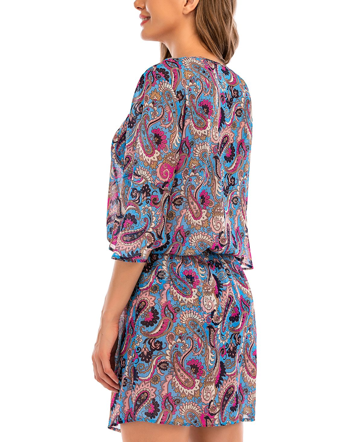 Lucky Brand Feminino Paisley Poolside Charm Túnica Maiô Azul Tamanho X-S