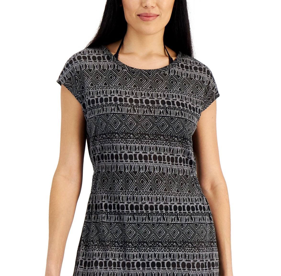 Lucky Brand Vestido Romântico Feminino Primavera Saída de Banho Preto Tamanho Grande