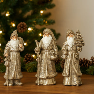 Stone Woodland Santa with Gold Finish (Set of 3)