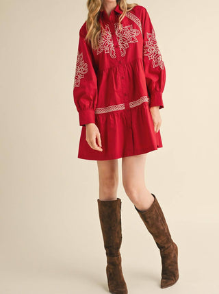 &amp;Merci - Reba MINI VESTIDO BORDADO COM BOTÕES