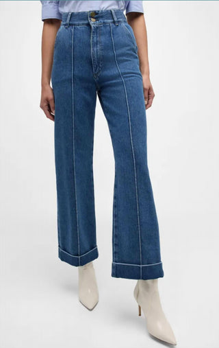 Moldura - Jeans reto curto com punho dos anos 70