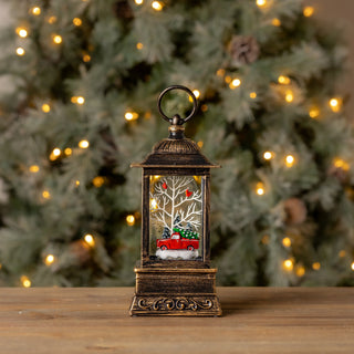 LED Snow Globe Lantern with Truck and Forest Scene 10.25"H