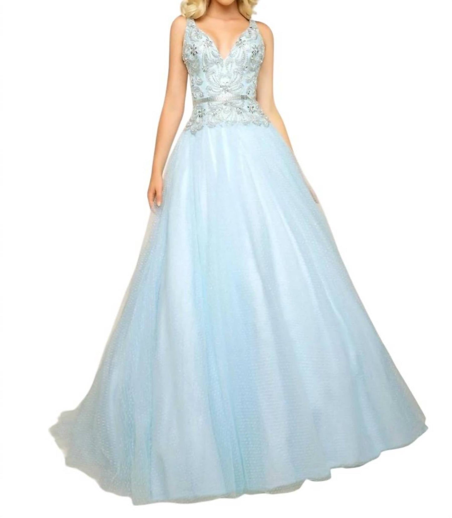 Mac Duggal - Fit and Flare Ball Gown With Lace and Bead Applique