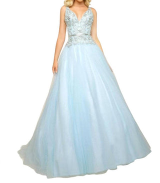 Mac Duggal - Vestido de baile justo e evasê com apliques de renda e miçangas