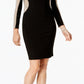 Vestido justo feminino XSCAPE de manga comprida com contas em dois tons, preto, tamanho 16