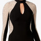 Vestido justo feminino XSCAPE de manga comprida com contas em dois tons, preto, tamanho 16