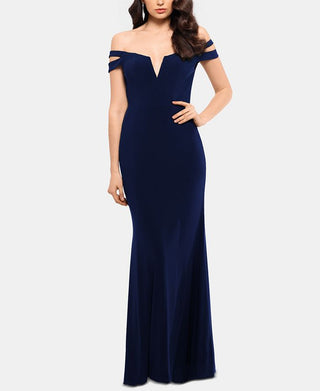XSCAPE Women's Cold Shoulder Gown Blue Size 10