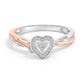 14K Rose Gold Plated Sterling Silver 1/10 Cttw Diamond Heart Motif Ring