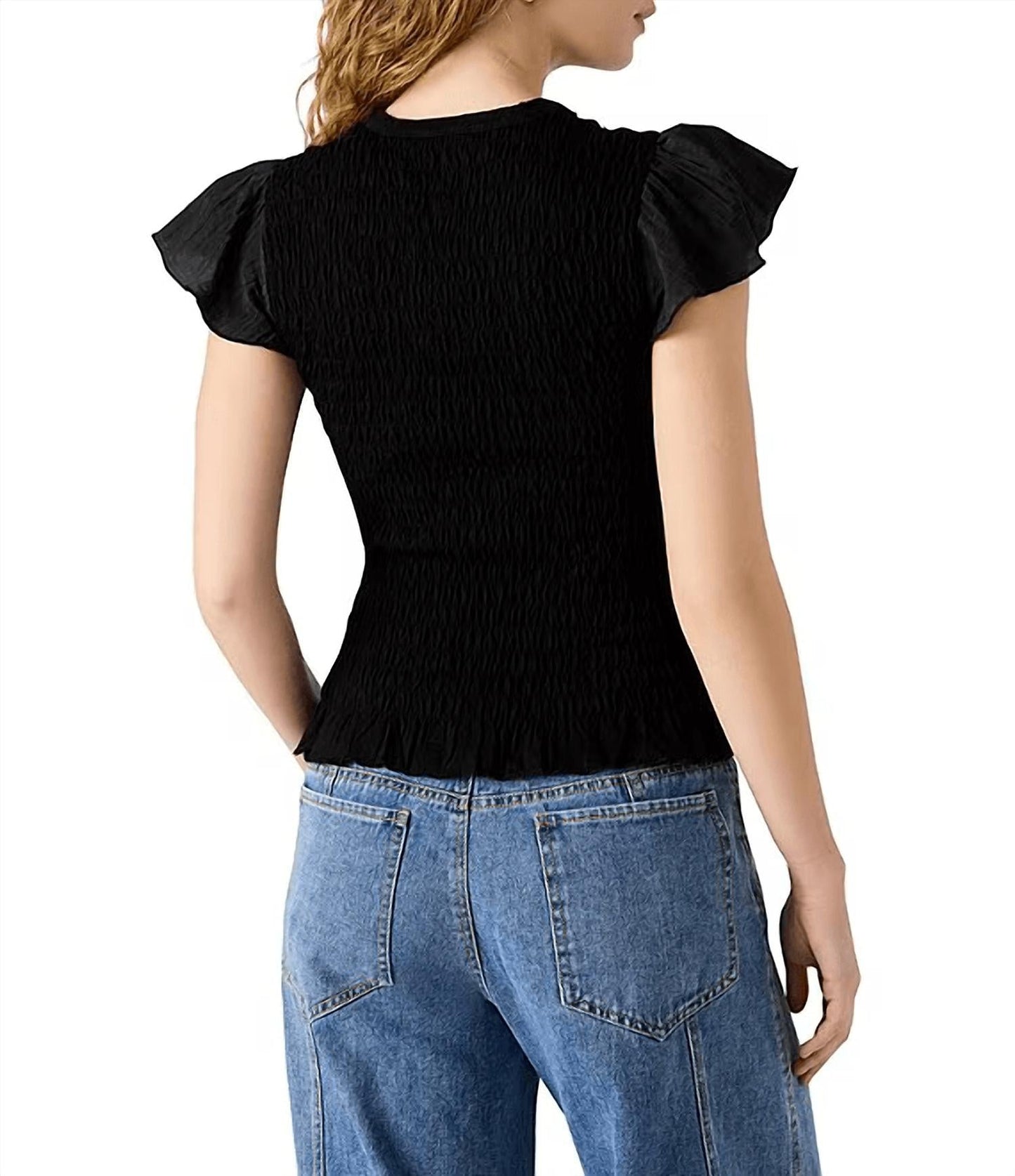 Steve Madden - Cecilie Crew Neck Short Sleeve Smocked Peplum Top