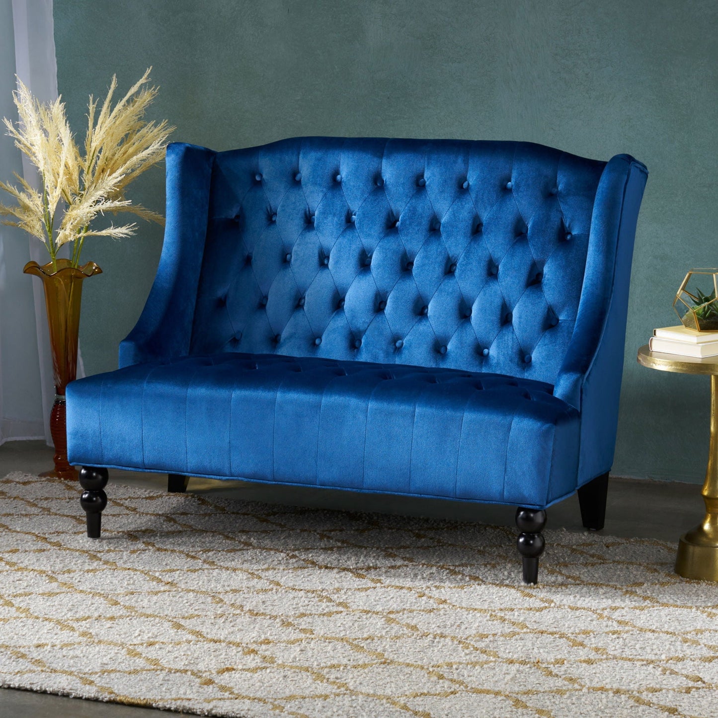 Nurturing Upholstered Loveseat With Wing Back And Diamond Tufting
