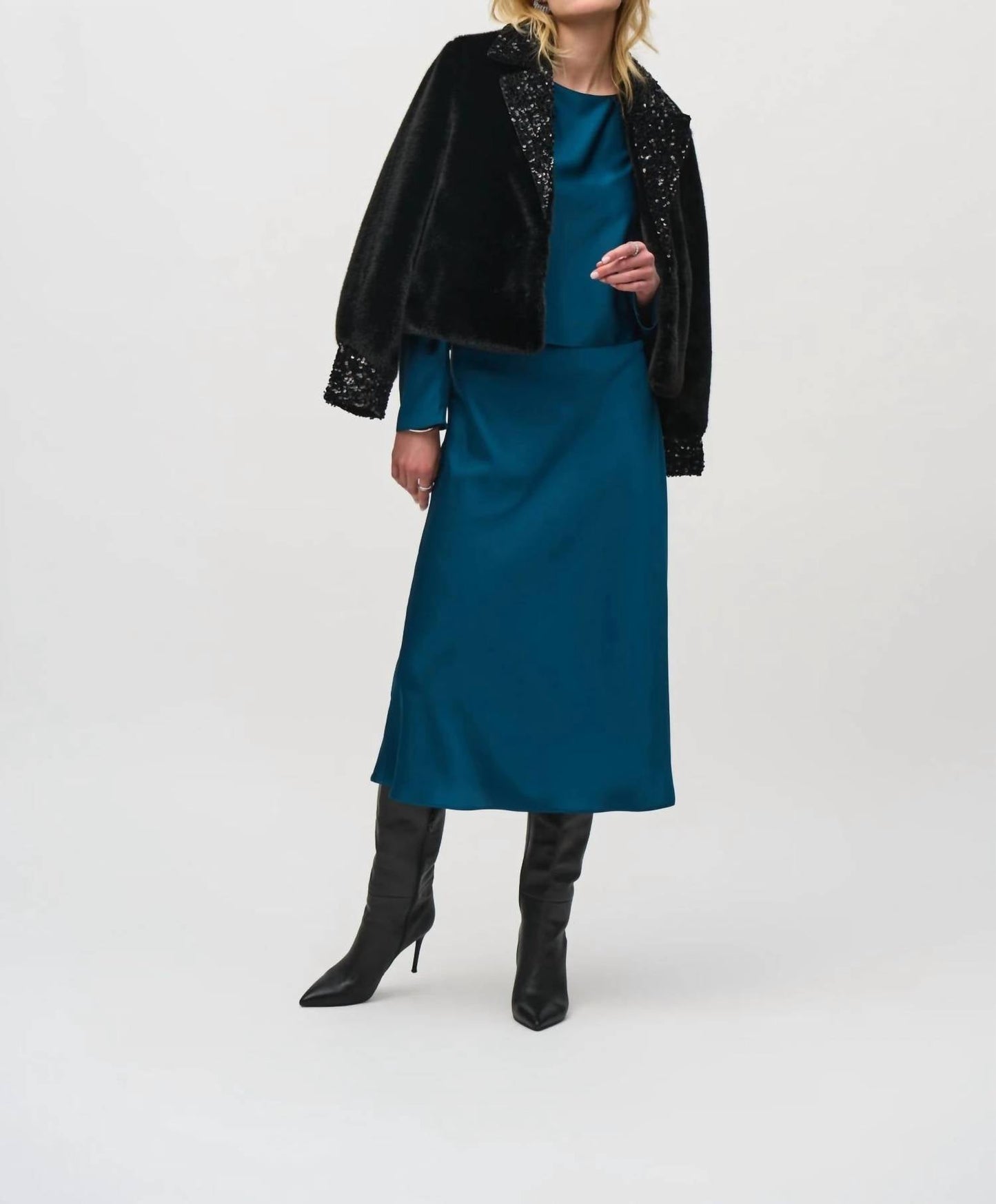 Joseph Ribkoff - Faux Fur Jacket With Sequin Trim